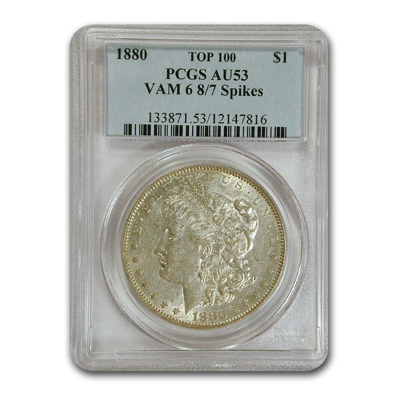 1880 Morgan Dollar AU-53 PCGS (VAM 6 8/7 Spikes) 1880 Morgan Dollar AU-53 PCGS (VAM 6 8/7 Spikes)